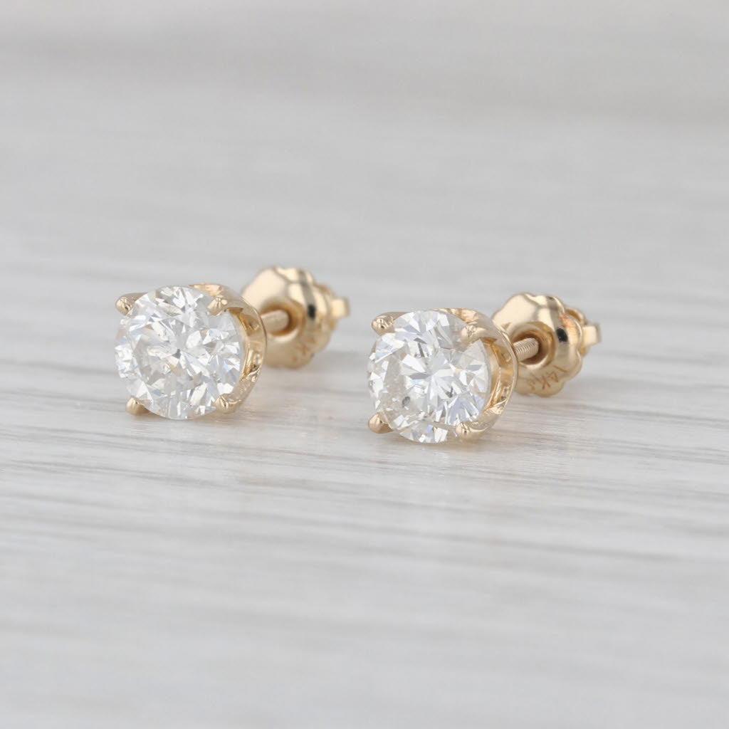 1.38ctw Diamond Stud Earrings 14k Yellow Gold Round Solitaire Studs
