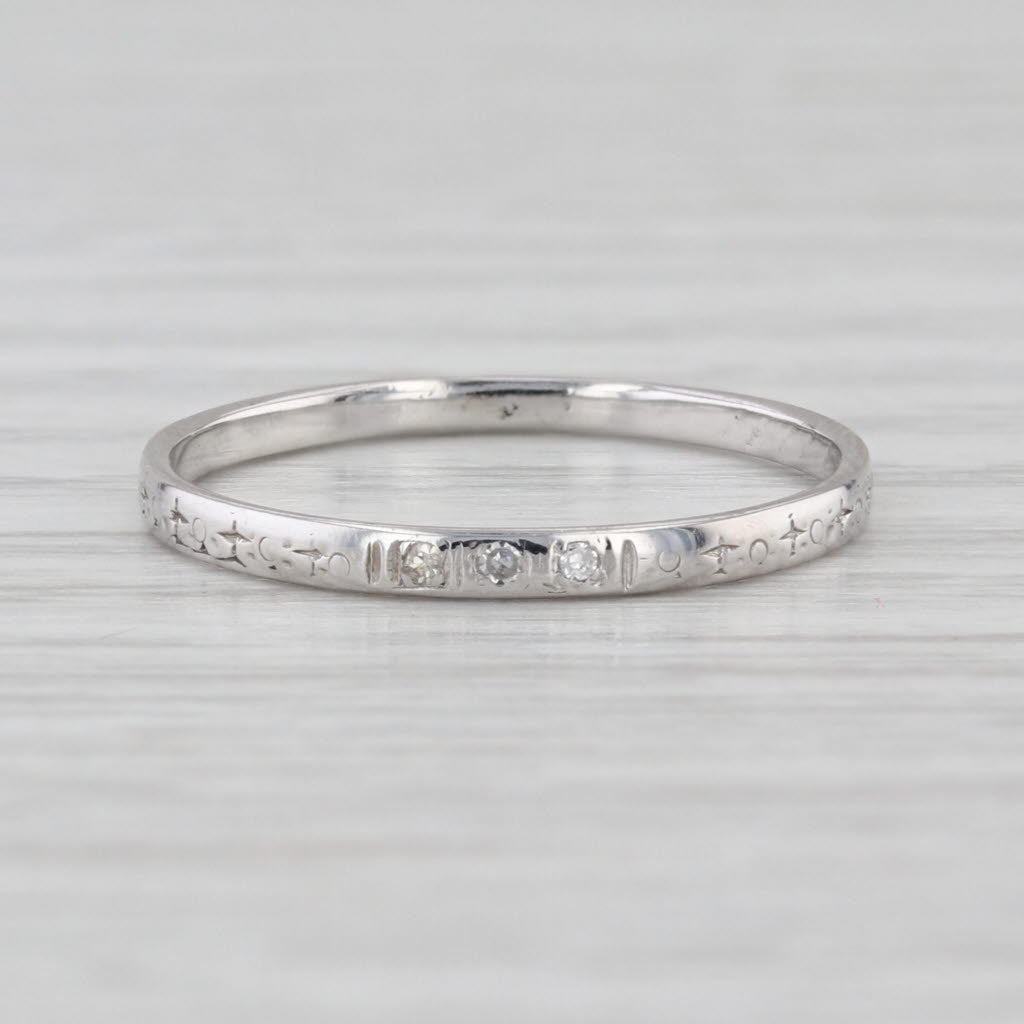 Vintage Diamond Wedding Band 18k White Gold Size 7.75-8 Ring Stackable