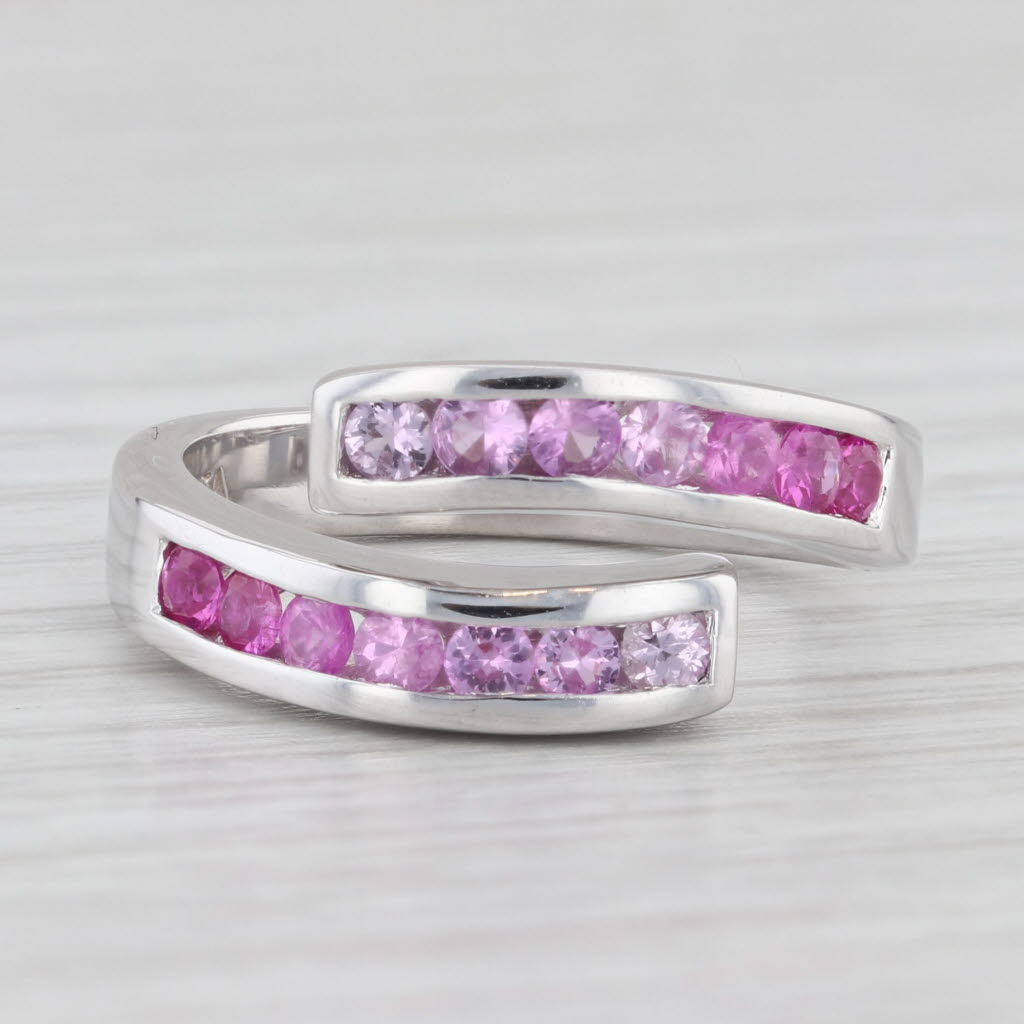 Light Gray Shades of Pink Sapphire Bypass Ring 14k White Gold Size 7.25