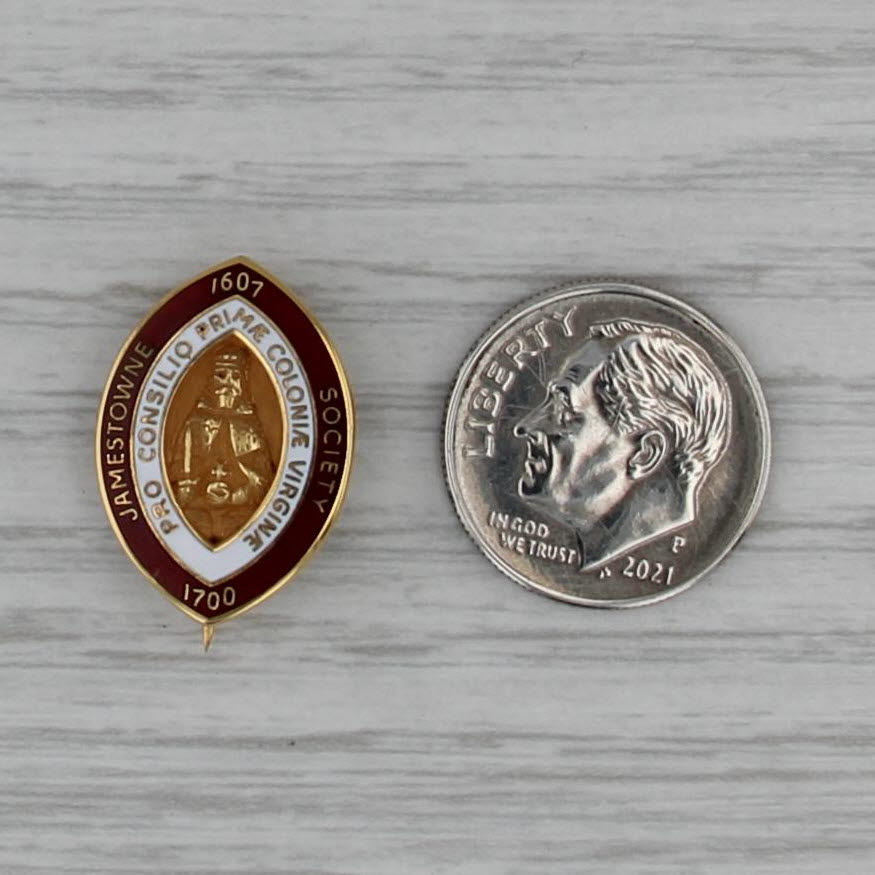 Jamestowne Society Pro Consilio Prime Colonie Virginie Pin 10k Gold Enamel