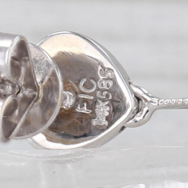 Cultured Pearl Heart Drop Earrings 14k White Gold Pieced Dangles