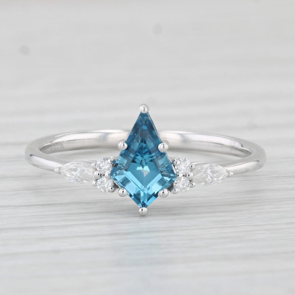 Light Gray Blue Topaz Moissanite Ring 10k White Gold Size 10.25