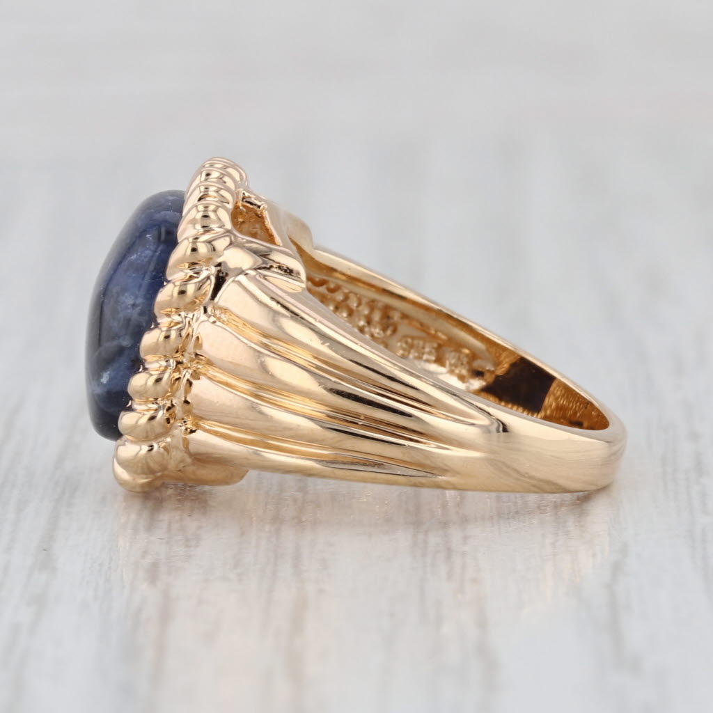 Blue Sodalite Cabochon Solitaire Ring Gold Plated Sterling Silver Size 6.75