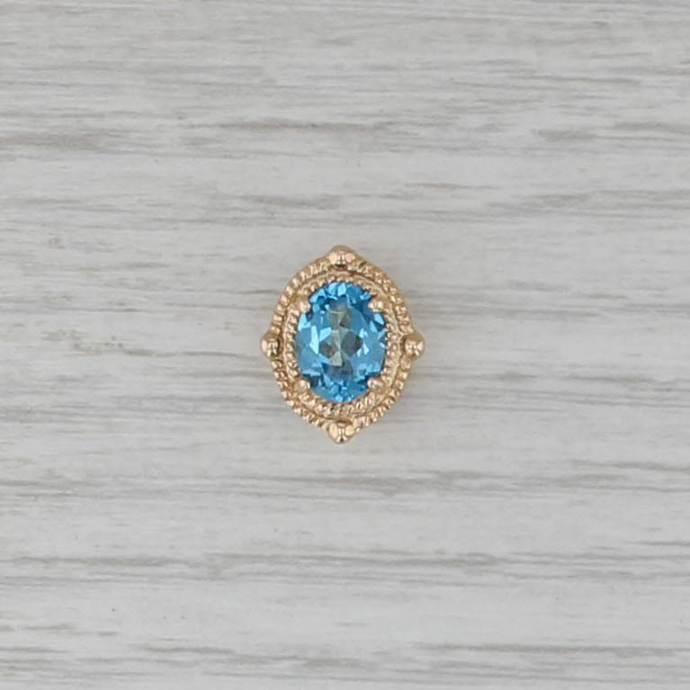 Old Victoria 1.55ct Blue Topaz Slide Bracelet Charm 14k Yellow Gold Vintage