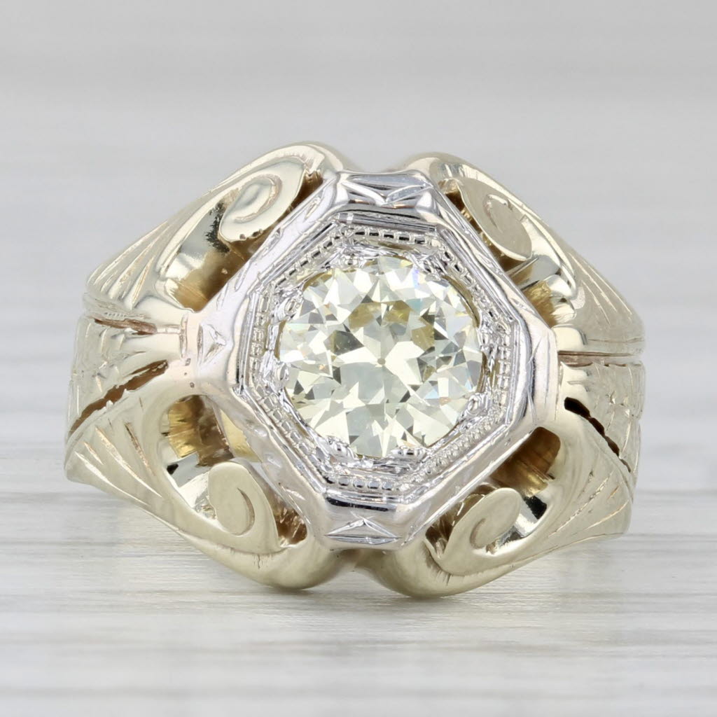 Gray Vintage 0.62ct Diamond Old European Cut solitaire Ring 14k Yellow Gold Size 3