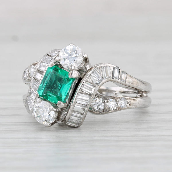 Light Gray Vintage 1.94ctw Emerald Diamond Cocktail Ring 18k White Gold Size 5.75