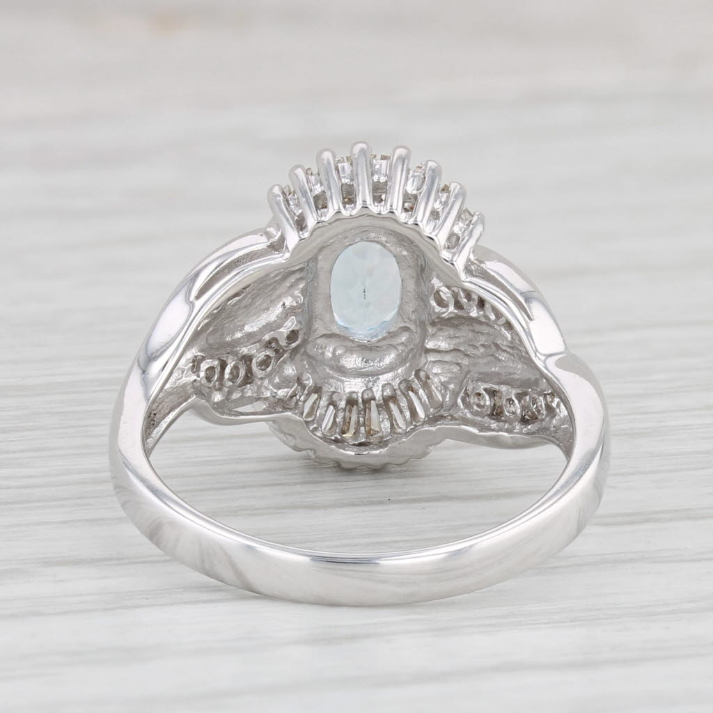 Light Gray 1.19ctw Aquamarine Diamond Ring 14k White Gold Size 7