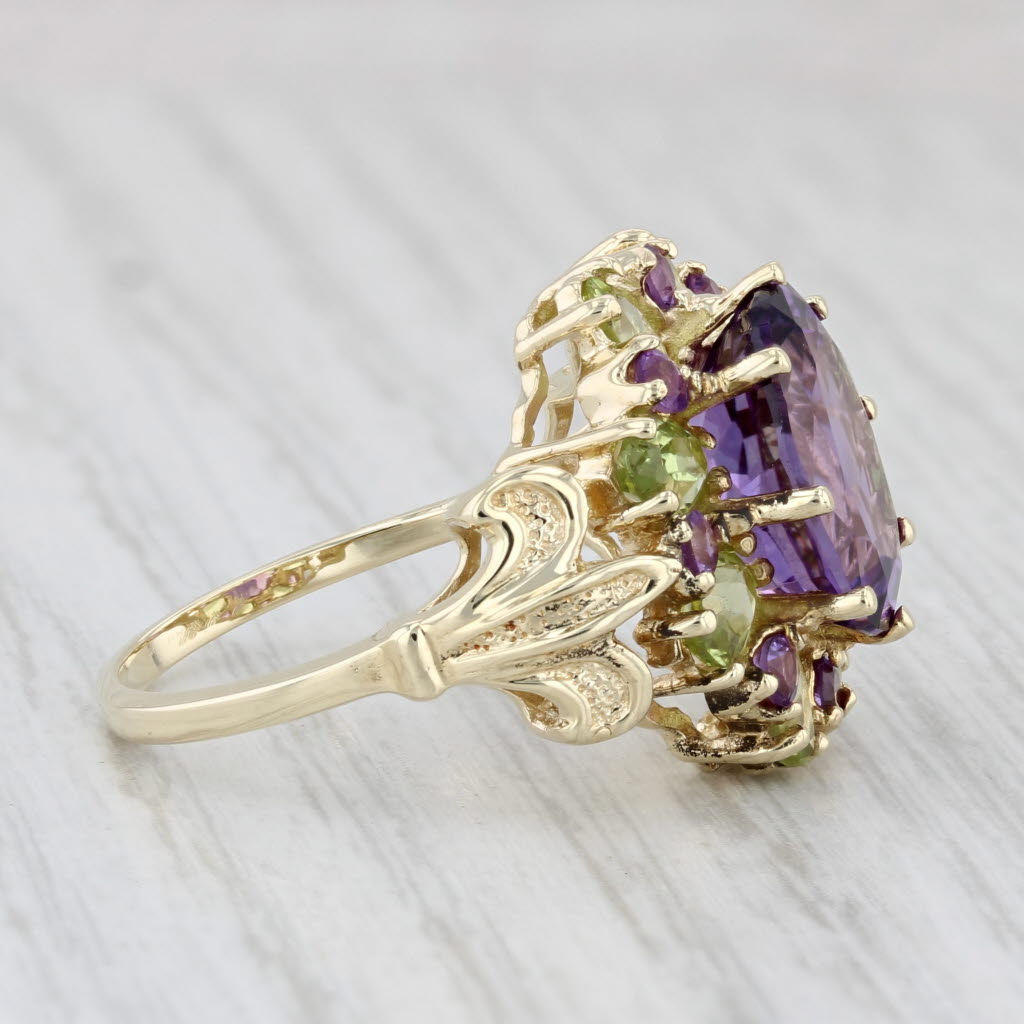 Light Gray 6.70ctw Amethyst Peridot Cocktail Ring 10k Yellow Gold Size 7.75