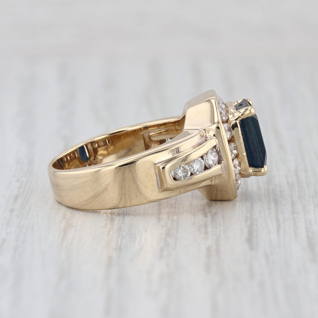 4.26ctw Emerald Cut Blue Sapphire Diamond Ring 14k Yellow Gold Size 8
