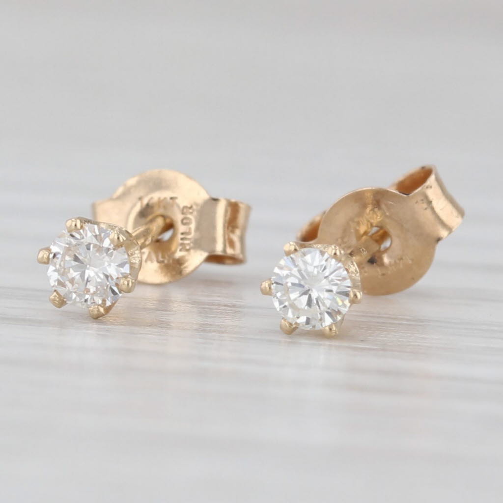Light Gray 0.19ctw Diamond Round Solitaire Stud Earrings 14k Yellow Gold