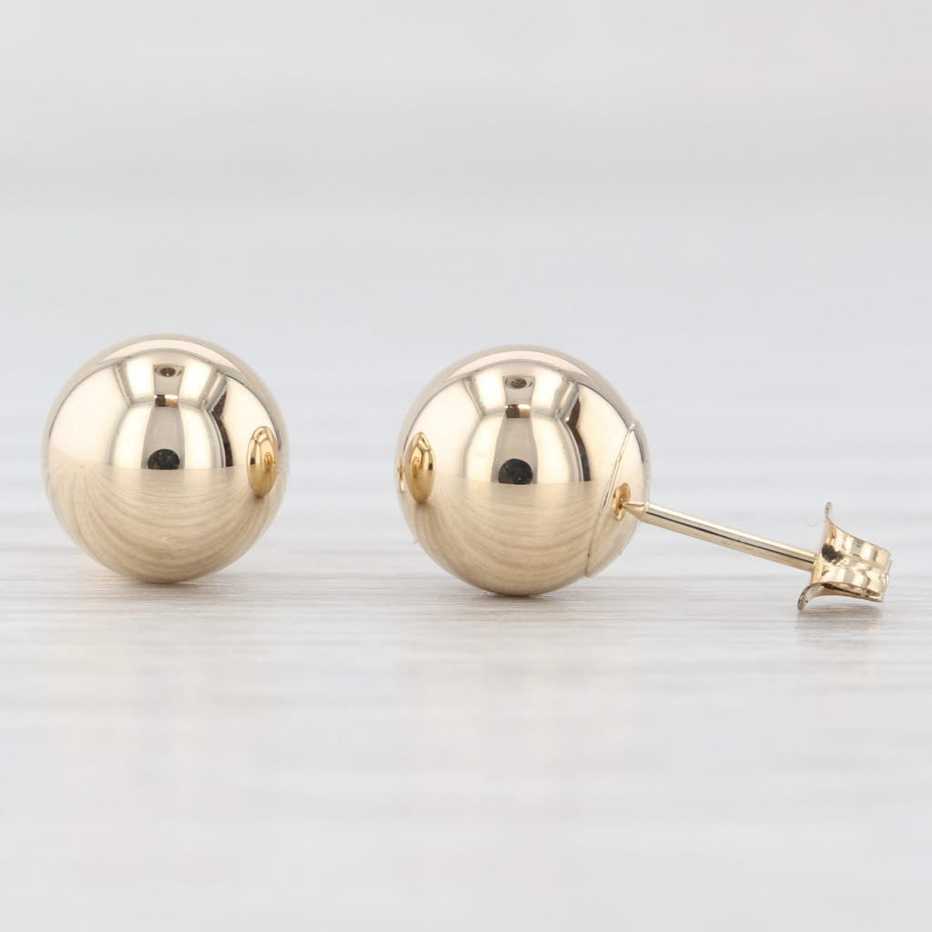 Light Gray 8mm Bead Stud Earrings 14k Yellow Gold Polished Finish