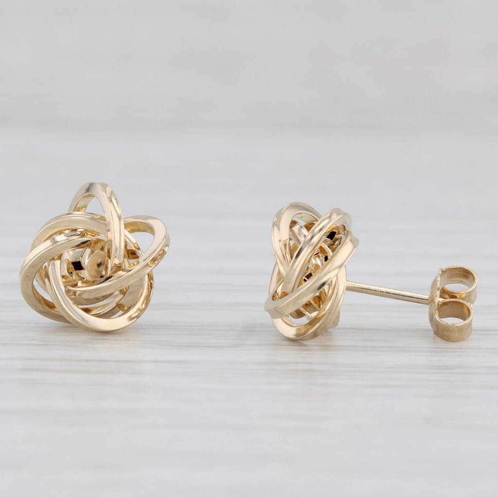 Light Gray Love Knot Stud Earrings 14k Yellow Gold