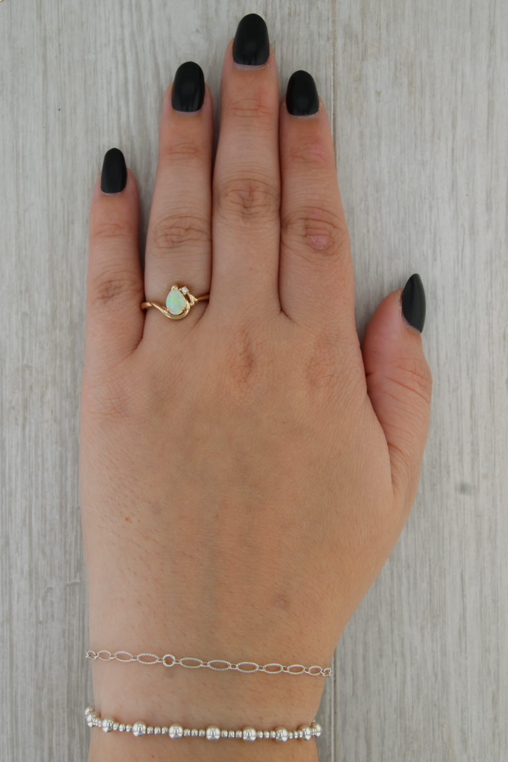 Pear Opal Diamond Bypass Ring 14k Yellow Gold Size 7