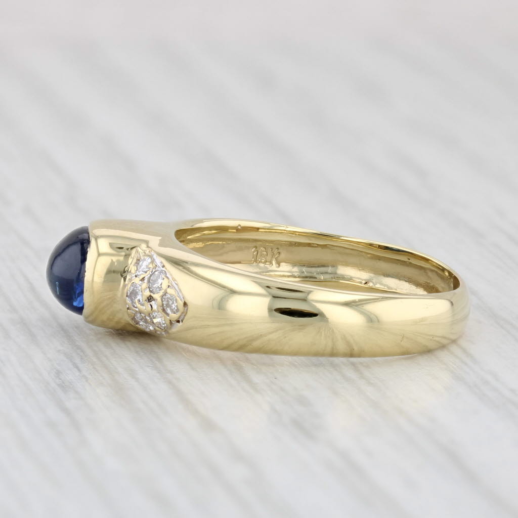 Light Gray Blue Sapphire Diamond Ring 18k Yellow Gold Size 7 Oval Cabochon