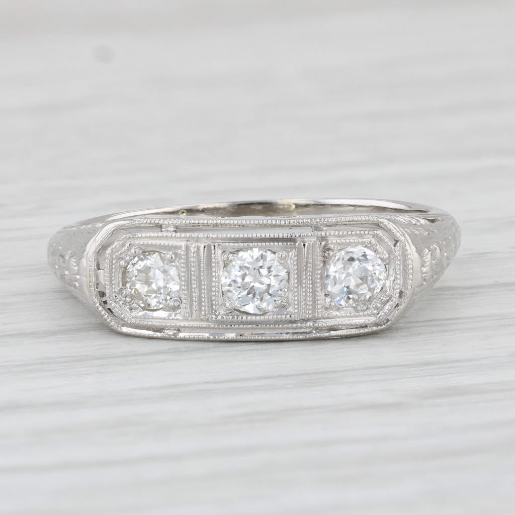 Light Gray Vintage Art Deco 0.35ctw Diamond Ring 18k White Gold Size 8.5 Old European Cut