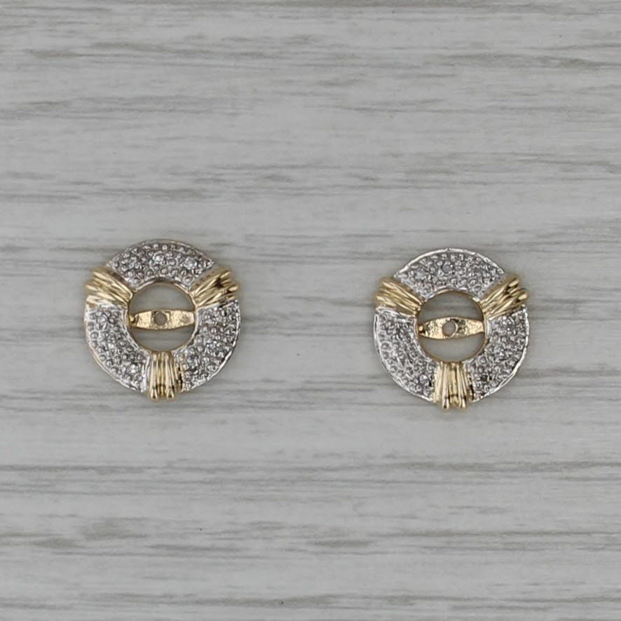 Diamond Circle Earring Jackets 14k Yellow White Gold For Stud Earrings
