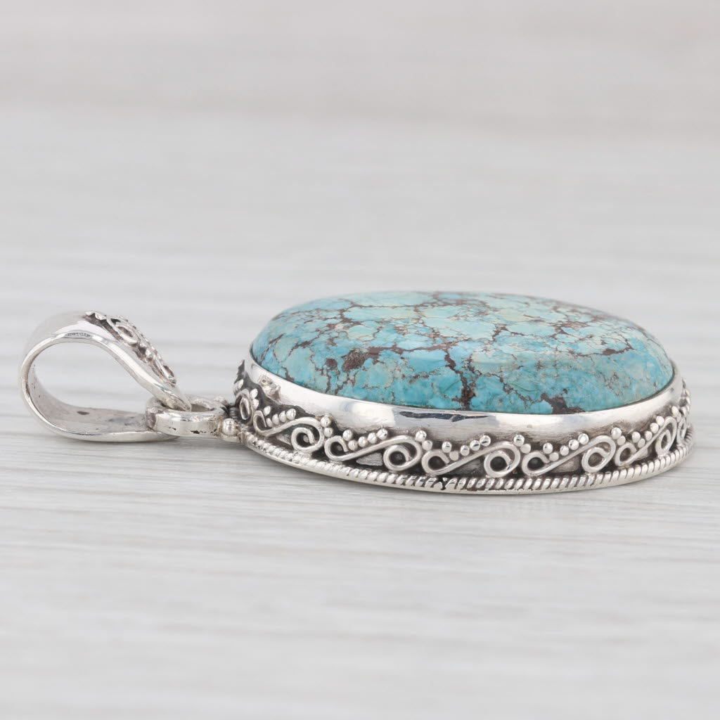 Light Gray Oval Cabochon Turquoise Statement Pendant Sterling Silver