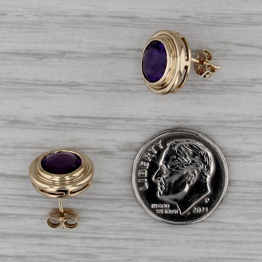 3ctw Amethyst Stud Earrings 14k Yellow Gold Round Solitaire Studs