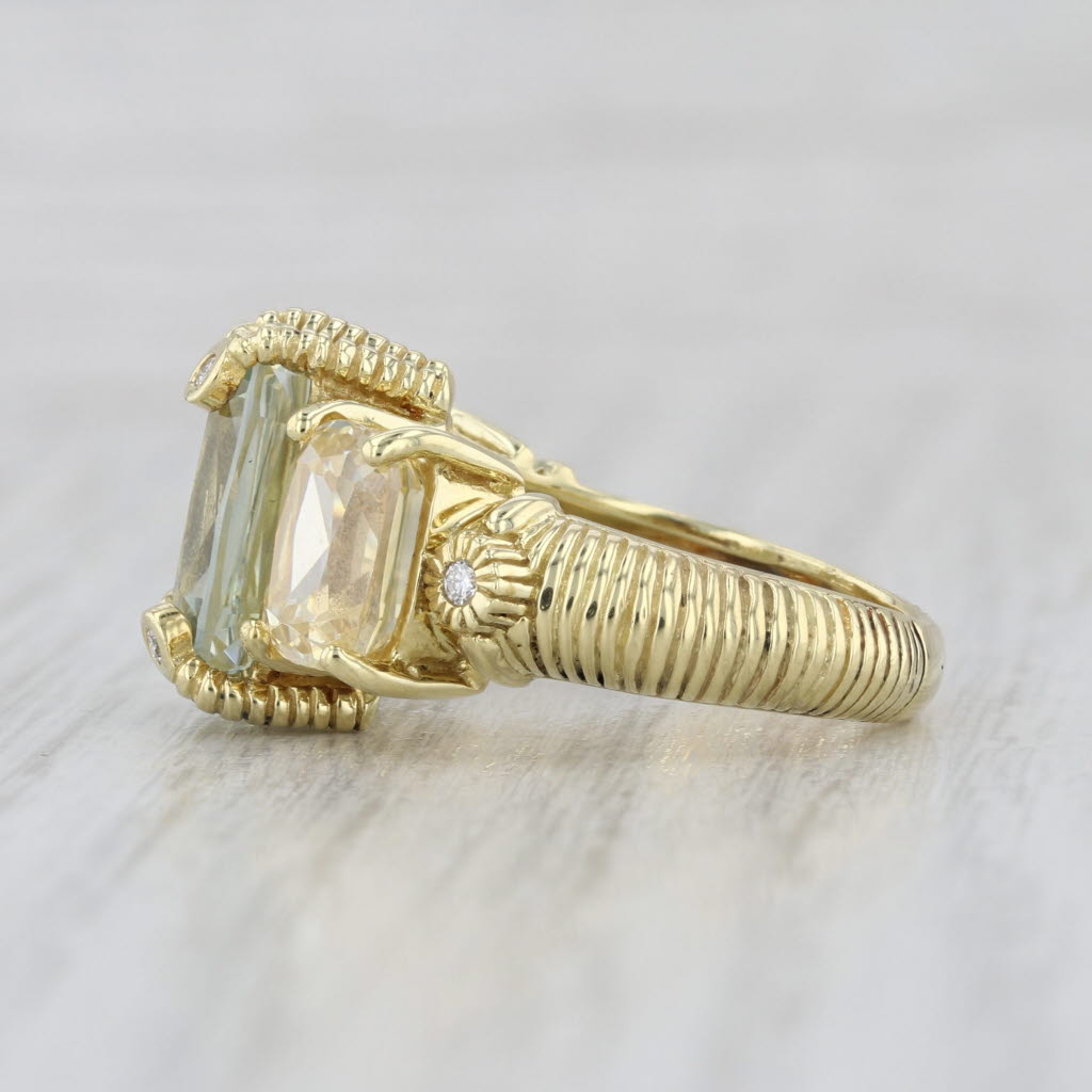 Judith Ripka Prasiolite Green Amethyst Diamond Ring 18k Yellow Gold Size 6.25
