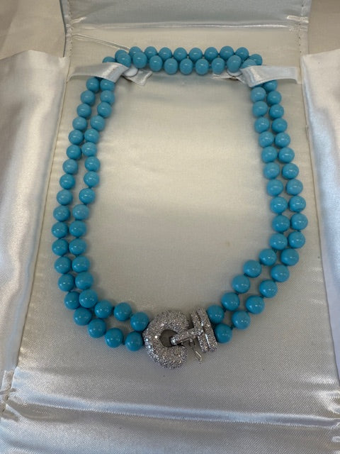 Dark Gray Ross Simons 1.90ctw Diamond Lab Created Turquoise Bead Necklace 18k Gold w/ Box