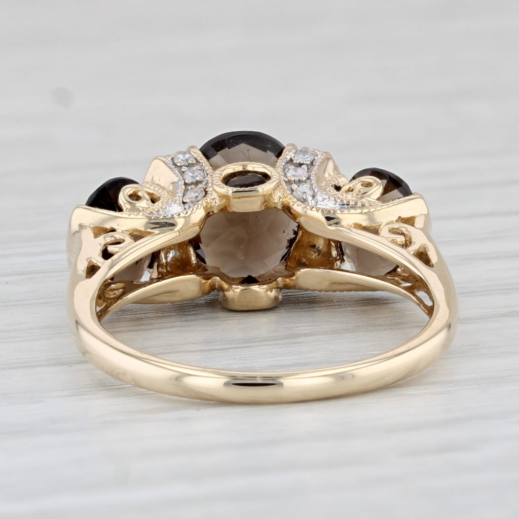 Light Gray 3.48ctw Smoky Quartz Diamond Ring 14k Yellow Gold Size 7.25 Oval 3-Stone