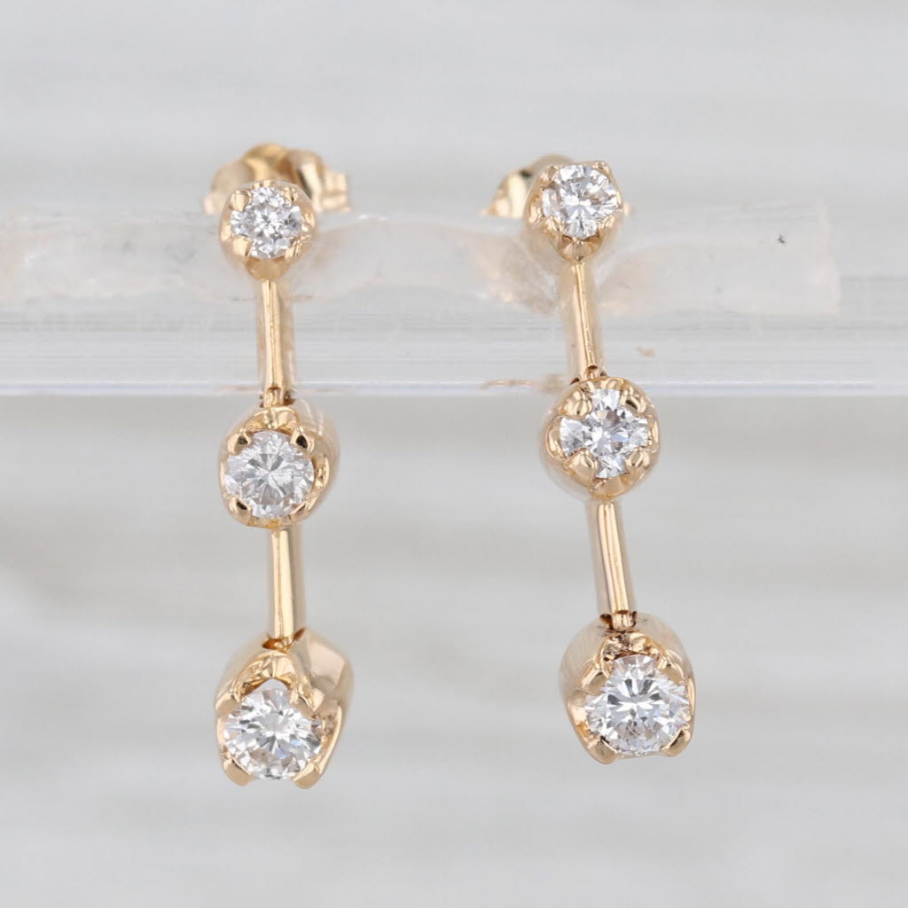 0.47ctw Graduated Diamond Journey 3-Stone Drop Earrings 14k Yellow Gold
