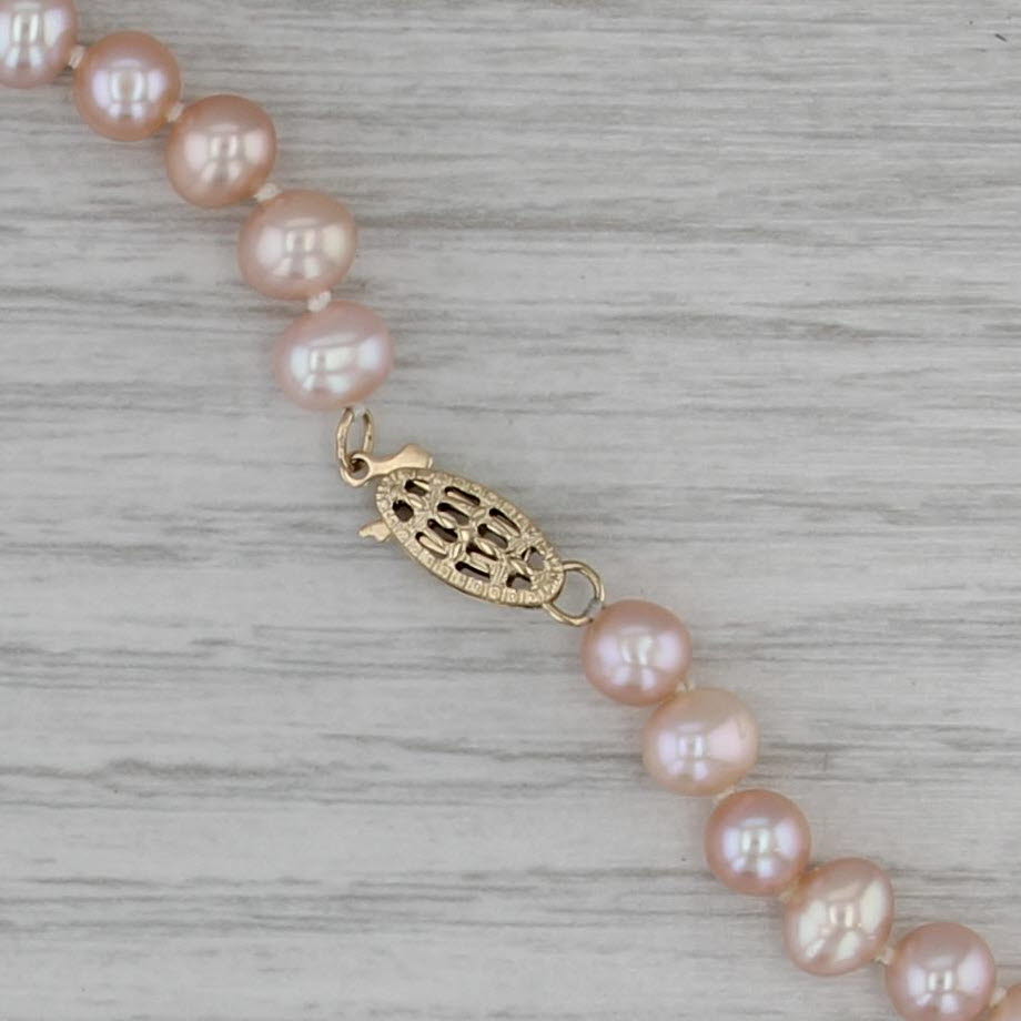 Pink Cultured Pearl Bead Single Strand Necklace 14k Gold 17.75"