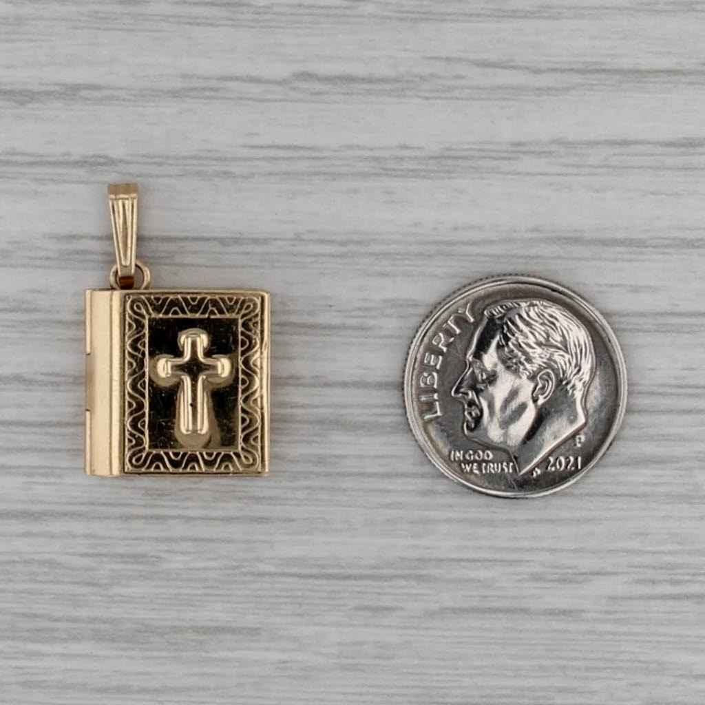 Bible Pendant 14k Yellow Gold Opens List of Books Cross Engravable