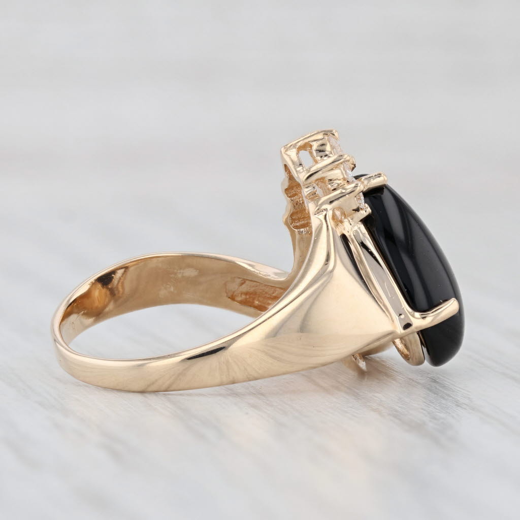 Light Gray Onyx Teardrop Diamond Ring 14k Yellow Gold Size 6.75 Bypass