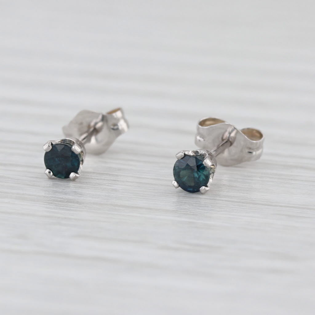 0.30ctw Blue Sapphire Stud Earrings 14k White Gold Round Solitaire Studs