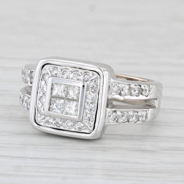 0.62ctw Diamond Halo Engagement Ring 18k White Gold Size 6.25