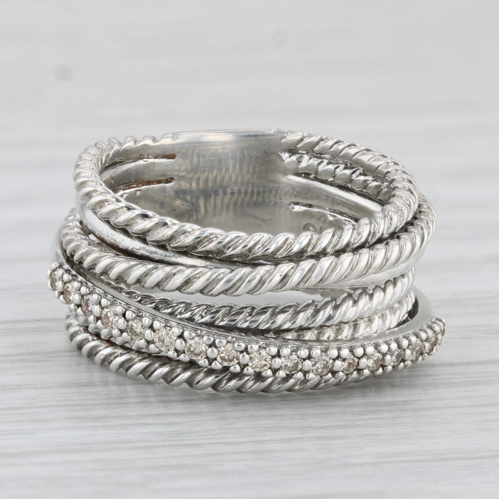 Light Gray David Yurman Crossover 0.18ctw Diamond Ring Sterling Silver Layered Bands Size 6