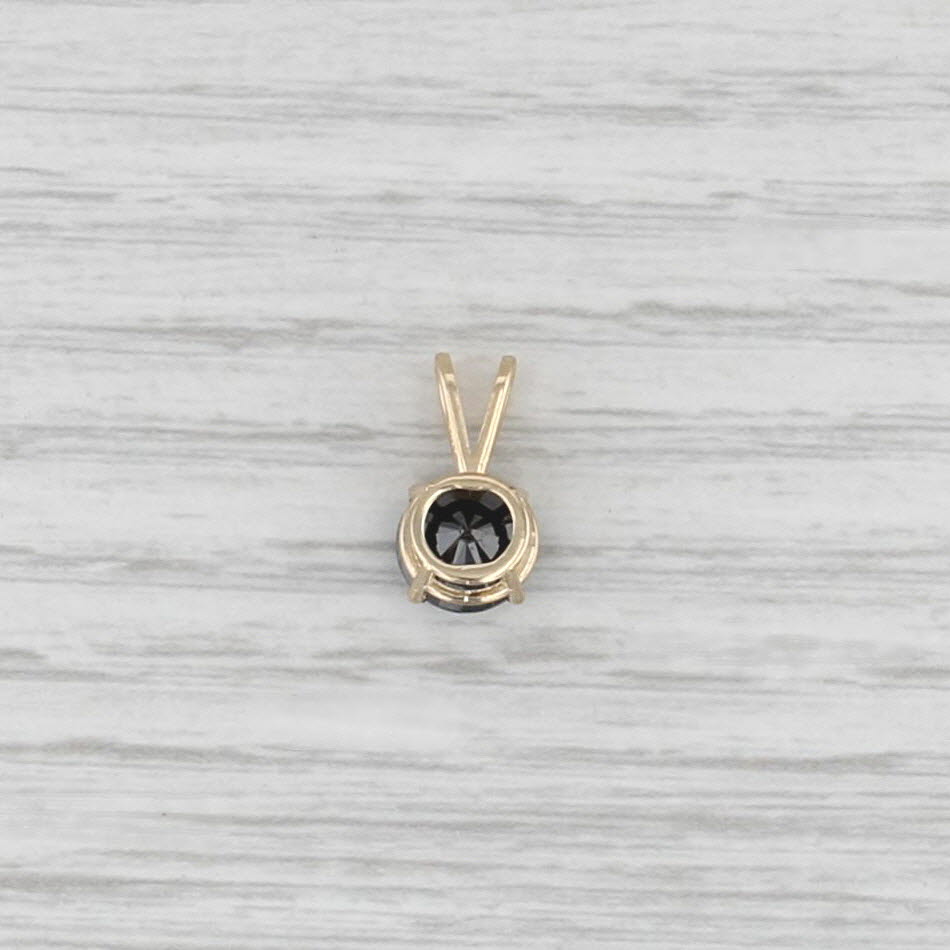 New 1.55ct Round Black Diamond Solitaire Pendant 14k Yellow Gold Small Drop
