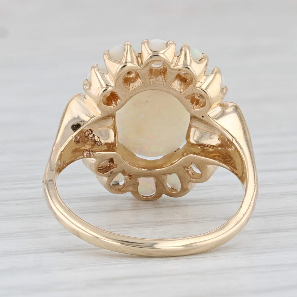 Light Gray Oval Opal Cabochon Ring 14k Yellow Gold Size 7.5