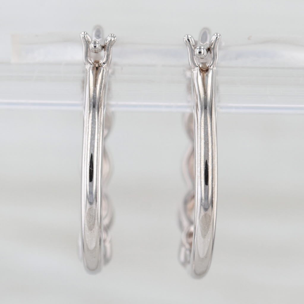 Woven Diamond Hoop Earrings 10k White Gold Round Hoops Snap Top Posts
