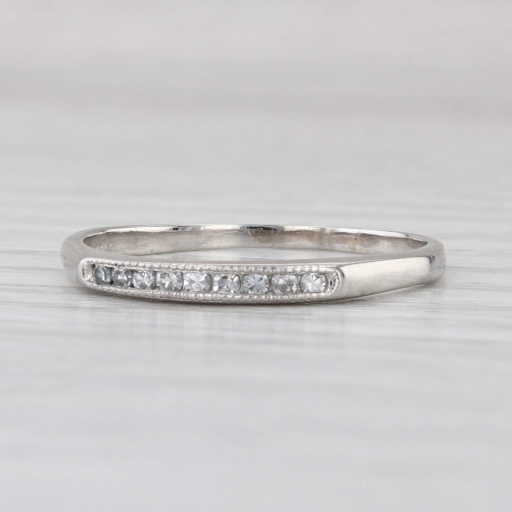 Vintage Diamond Wedding Band 900 Platinum Ring Stackable Size 8.5