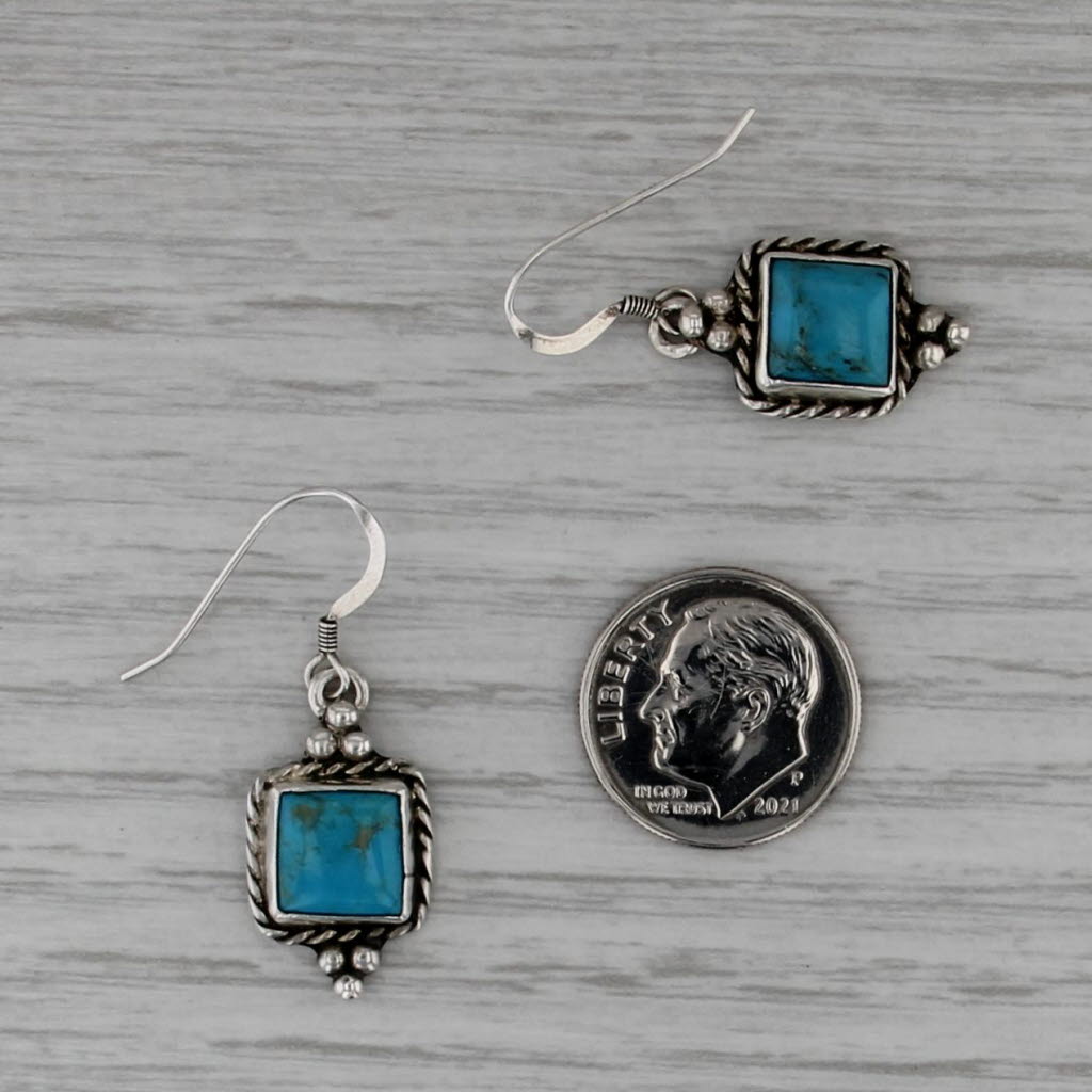 Vintage Southwestern A Lewis Turquoise Dangle Earrings Sterling Silver Hook Post