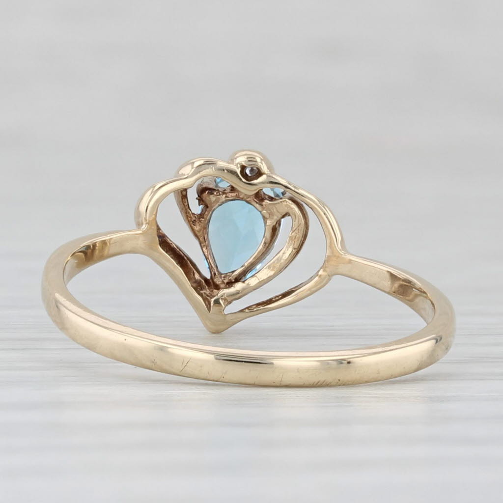 Light Gray 0.50ct Blue Topaz Heart Ring 10k Yellow Gold Size 7 Diamond Accent