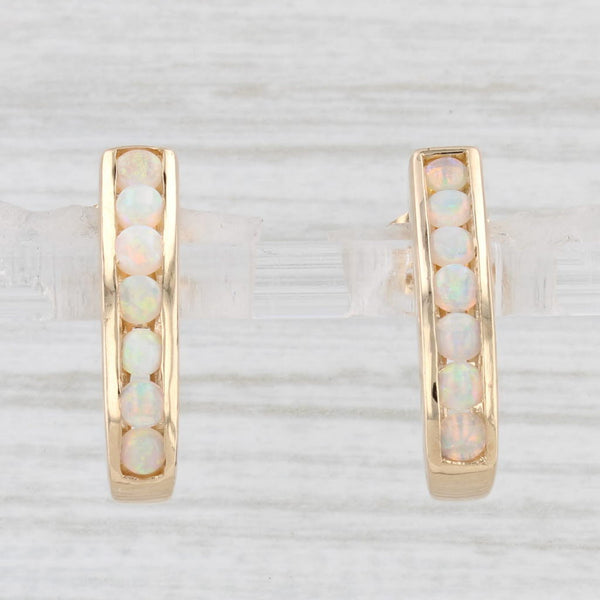 Light Gray Opal Journey J-Hook Earrings 14k Yellow Gold Pierced Drops