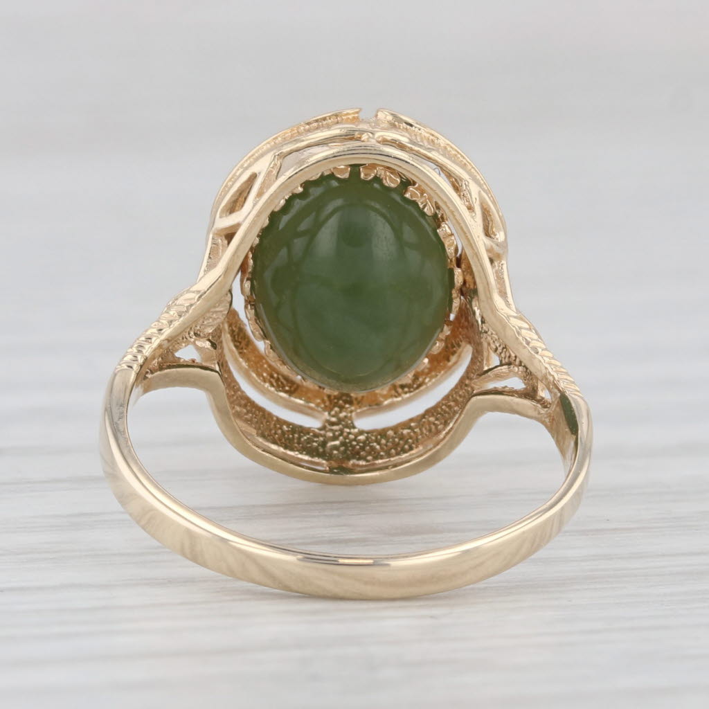 Light Gray Green Jadeite Jade Brown Tiger's Eye Flip Ring 10k Yellow Gold Size 7.5