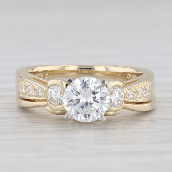 Light Gray Round Semi Mount Diamond Engagement Ring Wedding Band Bridal Set 14k Yellow Gold