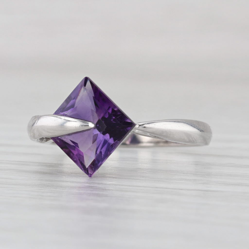 2.27ct Amethyst Solitaire Ring 14k White Gold Size 7.25 Abstract Overlay