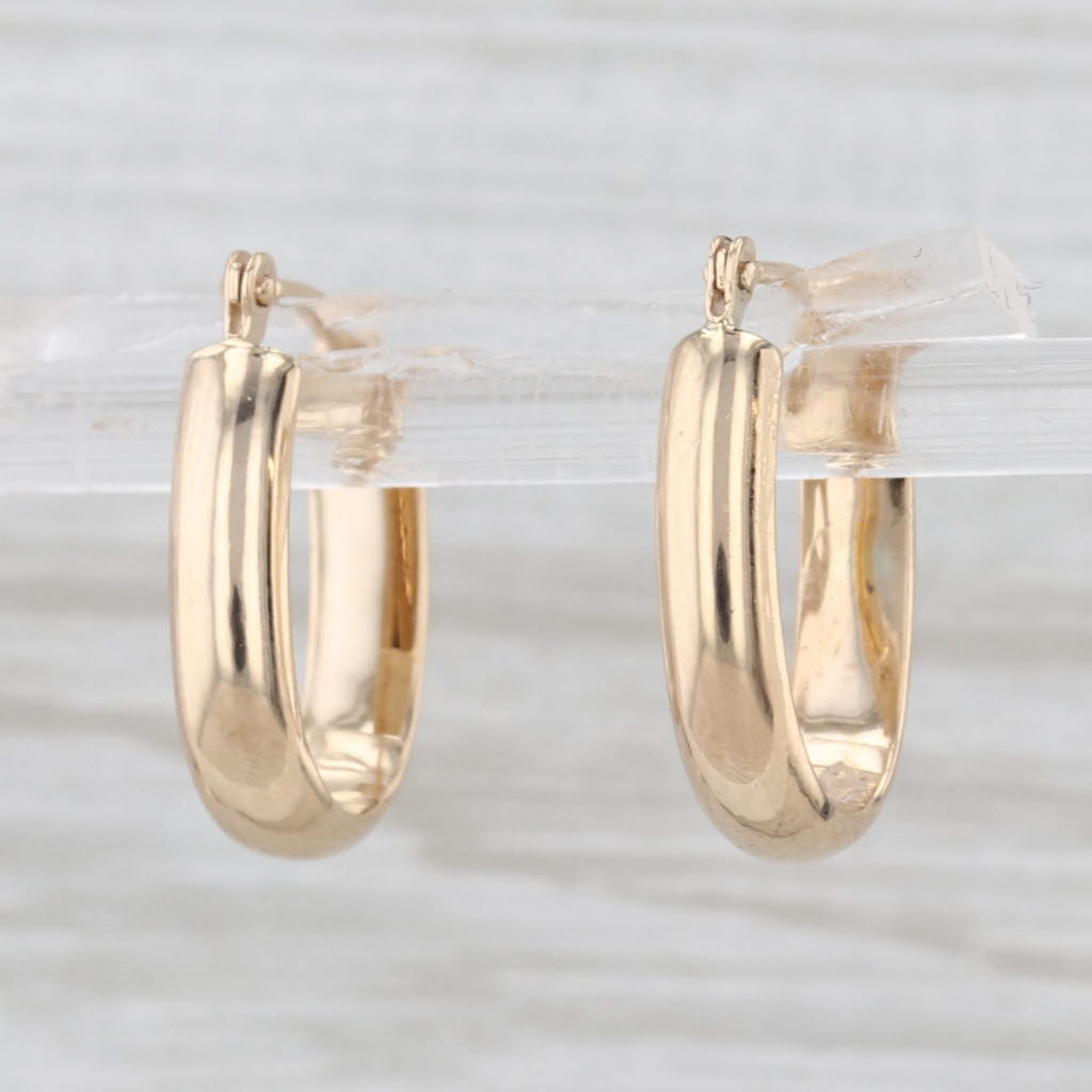 Small Oval Hoop Earrings 14k Yellow Gold Snap Top Pierced Hoops