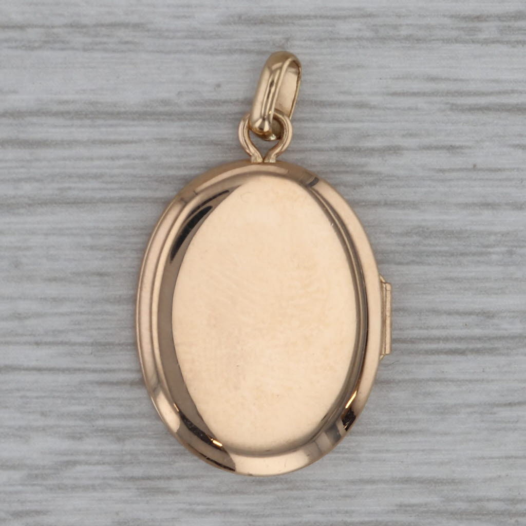 Dark Gray Floral Engraved Engravable Locket Pendant 14k Yellow Gold Vintage