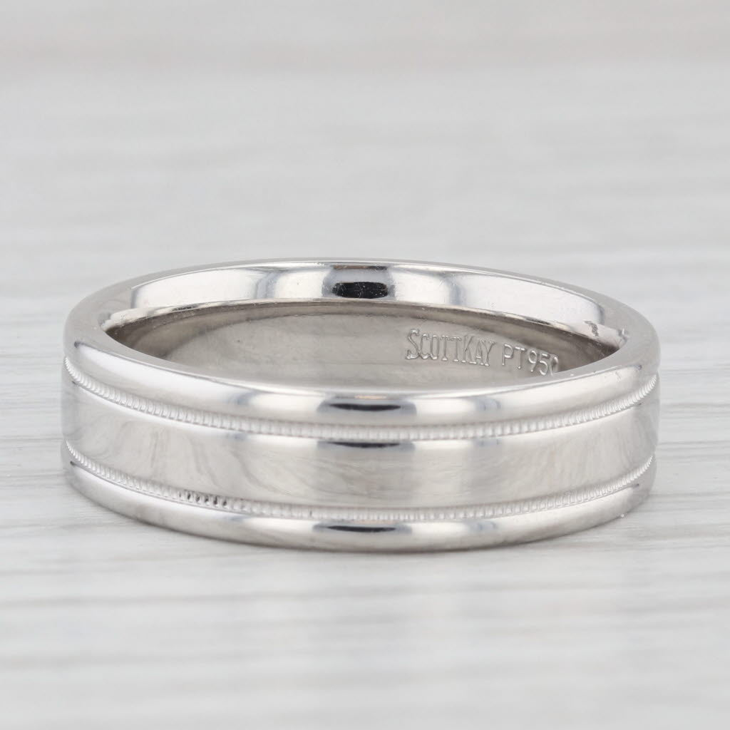 Light Gray Scott Kay Men's Wedding Band 950 Platinum Ring Reeded Edge