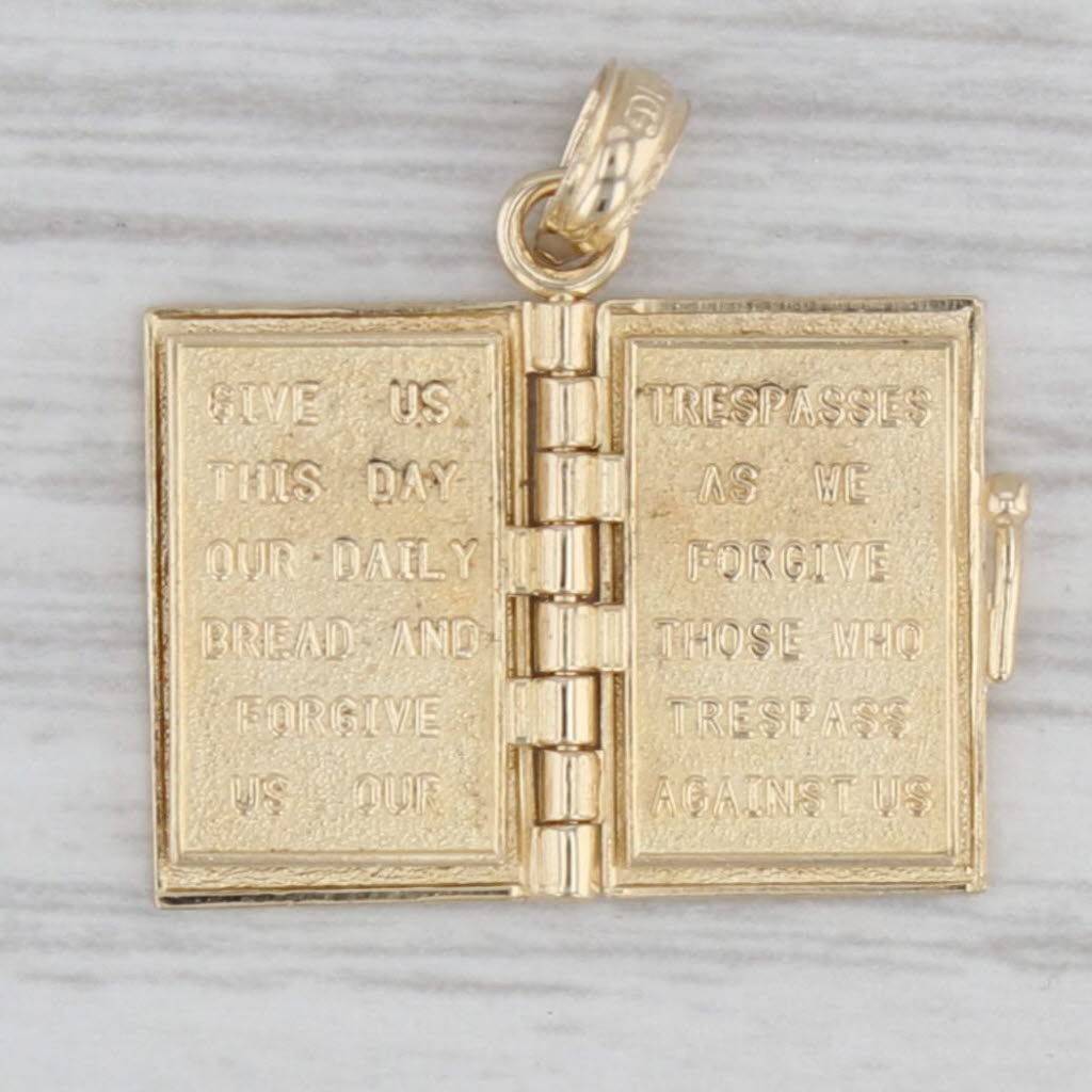 Gray Holy Bible Lord's Prayer Pendant 14k Yellow Gold Opens