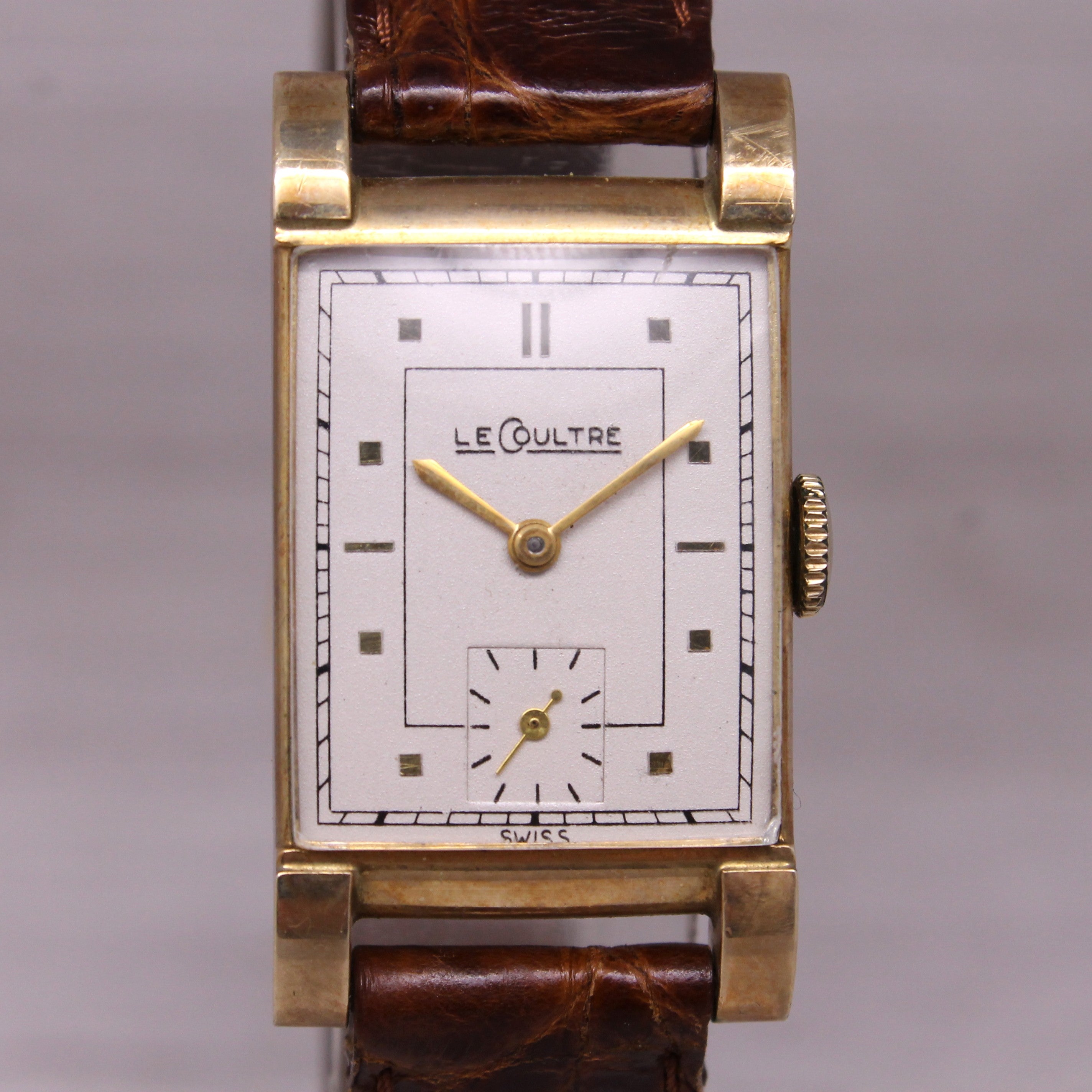 Vintage c.1950's LeCoultre 10k Rose Gold Filled Mens Dress Watch Fancy Lugs 11LO