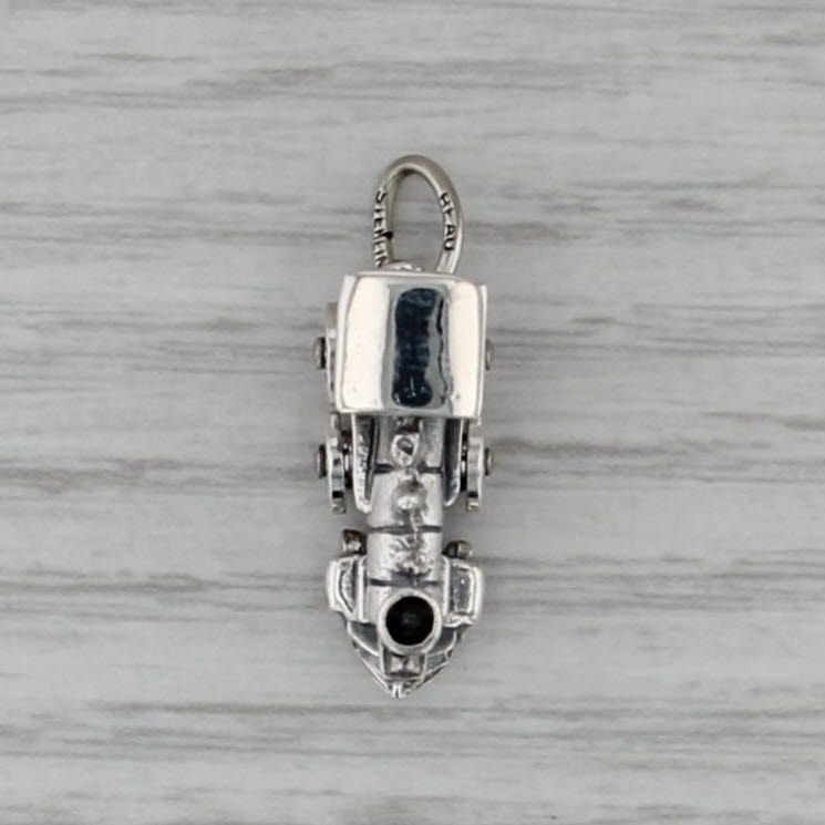 Vintage Train Engine Locamotive Charm Sterling Silver Wheels Move 3D Pendant