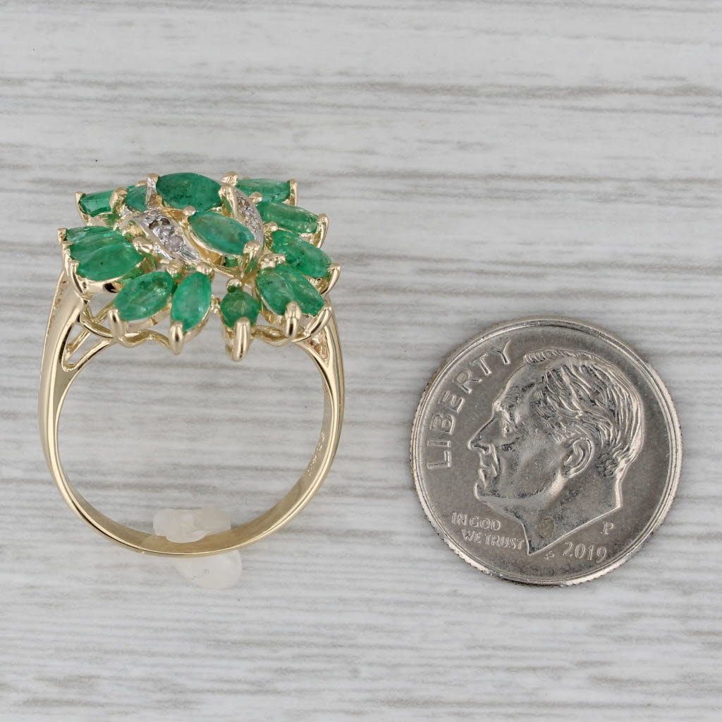 Gray 2.37ctw Emerald Diamond Cluster Cocktail Ring 14k Yellow Gold Size 7.5