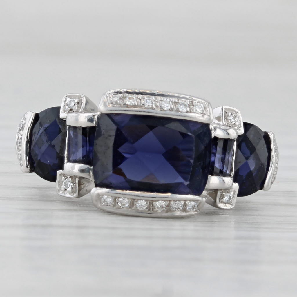 Light Gray 3.65ctw Blue Iolite Diamond Ring 14k White Gold Size 6.5